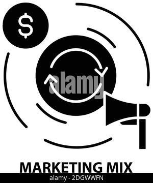 Marketing Mix Symbol Symbol, schwarzes Vektorzeichen mit editierbaren Striche, Konzept Illustration Stock Vektor