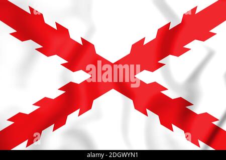 Kreuz von Burgund Fahne. 3D-Darstellung. Vorderansicht. Stockfoto