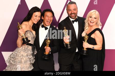 Elizabeth Chai Vasarhelyi, Jimmy Chin, Evan Hayes und Shannon Dill mit dem Preis für die besten Dokumentarfilme im Pressesaal bei den 91. Academy Awards im Dolby Theater in Hollywood, Los Angeles, USA Stockfoto