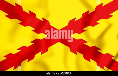 3D-Flagge des Tercios Morados Viejos. 3D-Darstellung. Stockfoto