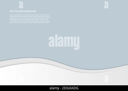 Vector moderner einfacher welliger grau-blauer Hintergrund mit Papier-Effekt. Hintergrund mit grauen und weißen Wellen. Beispieltext. Stock Vektor
