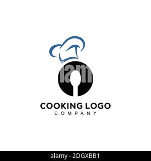 Logo von Chef Hut Ikone mit Tellern und Löffel Stock Vektor