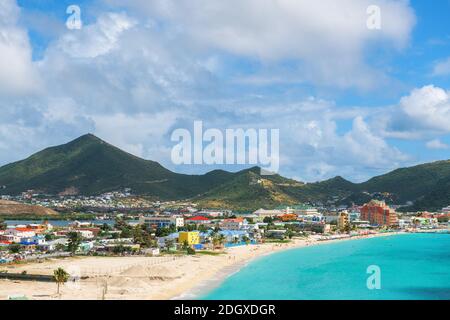 Sint Maarten Blick auf die Küste in der Karibik. Stockfoto