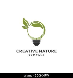Grüne Glühbirne und hinterlässt frische kreative Idee Logo Stock Vektor