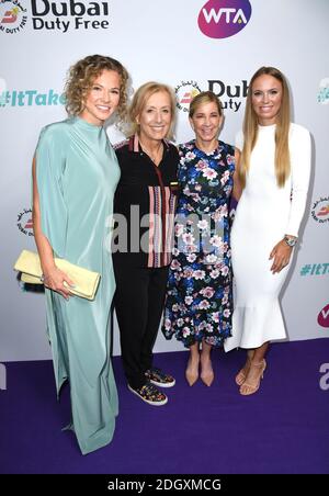 Katerina Siniakova, Martina Navratilova, Chris Evert und Caroline Wozniacki (von links nach rechts) nehmen an der Dubai Duty Free WTA Summer Party im Jumeirah Carlton Tower Hotel, London Teil. Bildnachweis sollte lauten: Doug Peters/EMPICS Stockfoto