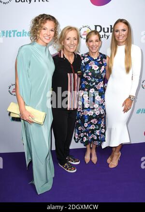 Katerina Siniakova, Martina Navratilova, Chris Evert und Caroline Wozniacki (von links nach rechts) nehmen an der Dubai Duty Free WTA Summer Party im Jumeirah Carlton Tower Hotel, London Teil. Bildnachweis sollte lauten: Doug Peters/EMPICS Stockfoto