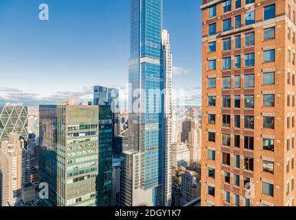 Luftaufnahme von Gebäuden in Midtown Manhattan, NY Stockfoto