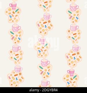 Nahtlose Muster Tee Zeit und Süßigkeiten. Vorlage für Karte, Poster, Druck. Stock Vektor