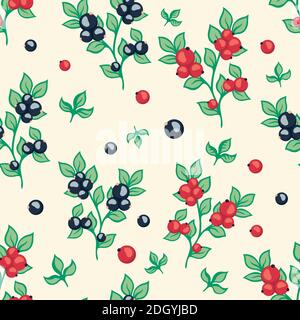 Nahtloses Muster mit Beeren schwarz und rot Johannisbeere. Stock Vektor