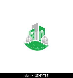 Grünes Symbol Symbol Logo Gebäude Blatt Stock Vektor