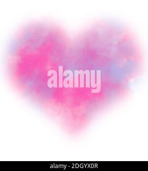 Bunte Rosa und blauen Rauch Aquarell in Herzform. Stockfoto