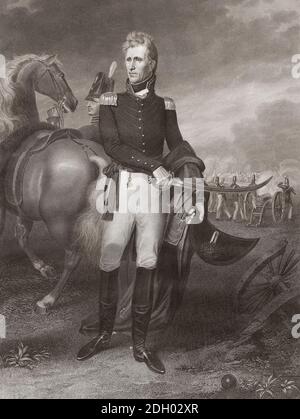 Andrew Jackson, 1767 – 1845. Amerikanischer Soldat und Staatsmann. Siebter Präsident der Vereinigten Staaten. Hier als General gesehen. Nach einem Stich von Asher Brown Durand nach einem Werk von John Vanderlyn. Stockfoto