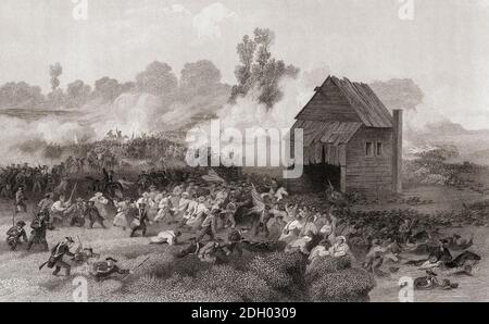 Rückzug der Amerikaner über Gowanus Creek in der Schlacht von Long Island, 27. August 1776 während des amerikanischen Revolutionskrieges. Aus einem Stich von James Smilie aus dem 19. Jahrhundert nach einem Werk von Alonzo Chappel. Stockfoto