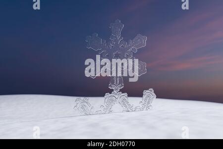 Nahaufnahme einer Schneeflocke. Makrofoto. Das Konzept von Winter, Kälte, Schönheit der Natur. Speicherplatz kopieren. Stockfoto