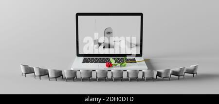 Grave auf Laptop-Computer, Abhängigkeit von der digitalen Welt, digitale Tod Konzept 3d Render 3d-Illustration Stockfoto