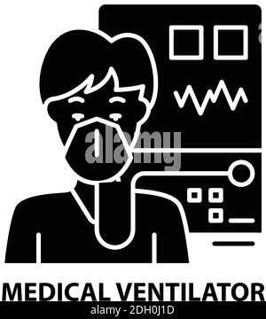 Symbol für medizinisches Beatmungsgerät, schwarzes Vektorzeichen mit bearbeitbaren Striche, Konzeptdarstellung Stock Vektor