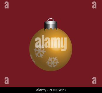 Goldene Weihnachtskugel auf rotem Hintergrund. Vektorgrafik. Stock Vektor