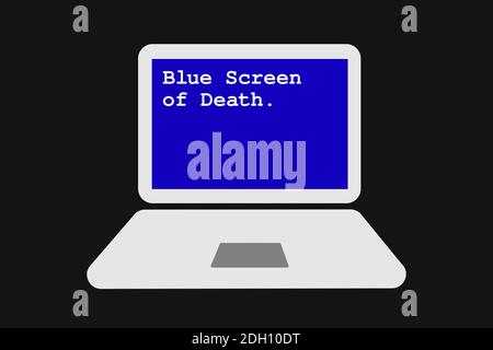 Blauer Bildschirm des Todes. Das Betriebssystem funktioniert nicht auf dem Computer nach Fehler und Zusammenbruch der Software. Problem, Probleme und Ausfall des Laptops. Stockfoto