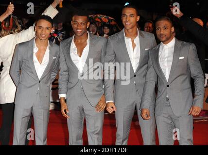 Aston Merrygold, Ortise Williams, Marvin Hulmes und JB Gill von JLS bei der Ankunft bei den Brit Awards 2010 in Earls Court, London Stockfoto