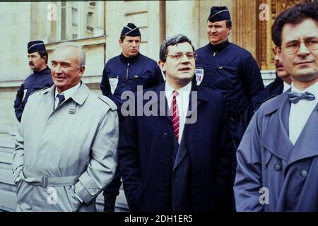 Der ehemalige SS-Offizier Schönhuber erscheint auf Einladung der französischen Front National in Lyon Stockfoto