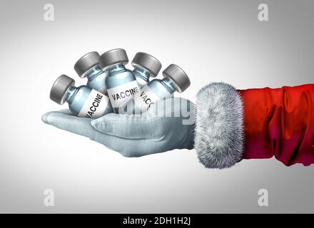 Ferien-Impfstoff und Winterimpfung als Weihnachtszeit Virus Pandemie und Grippe oder Coronavirus Krankheit Bekämpfung der Infektion. Stockfoto