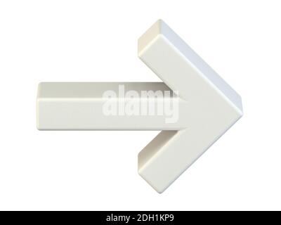 Einfaches weißes Pfeilsymbol 3D nach rechts Stockfoto