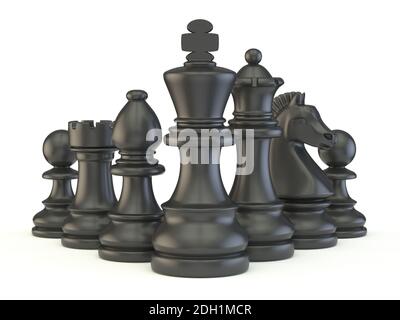 Schwarze Schachfiguren 3D Stockfoto