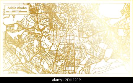 Addis Abeba Äthiopien Stadtplan im Retro-Stil in Golden Color. Übersichtskarte. Vektorgrafik. Stock Vektor