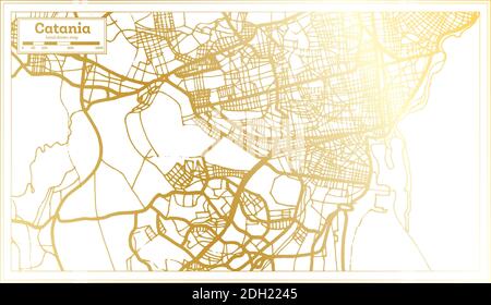 Catania Italien Stadtplan im Retro-Stil in goldenen Farben. Übersichtskarte. Vektorgrafik. Stock Vektor