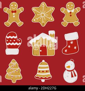 Set von Sammlung von Weihnachts-Themen-Cookies. Stock Vektor