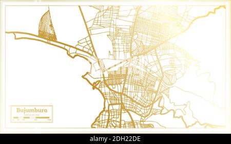 Bujumbura Burundi Stadtplan im Retro-Stil in Golden Color. Übersichtskarte. Vektorgrafik. Stock Vektor