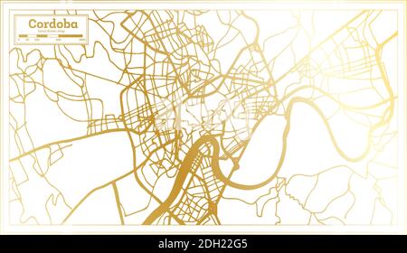 Cordoba Spanien Stadtplan im Retro-Stil in goldenen Farben. Übersichtskarte. Vektorgrafik. Stock Vektor