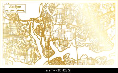 Abidjan Ivory Coast Stadtplan im Retro-Stil in Golden Color. Übersichtskarte. Vektorgrafik. Stock Vektor