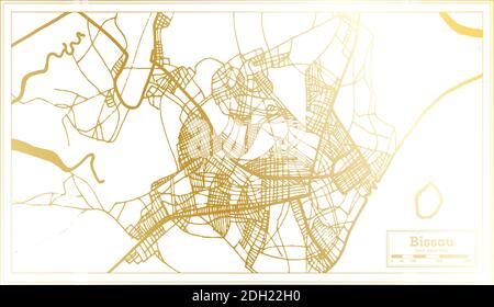 Bissau Republik Guinea-Bissau Stadtplan im Retro-Stil in Golden Color. Übersichtskarte. Vektorgrafik. Stock Vektor