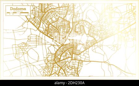 Dodoma Tanzania Stadtplan im Retro-Stil in Golden Color. Übersichtskarte. Vektorgrafik. Stock Vektor