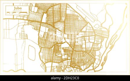 Juba Südsudan Stadtplan im Retro-Stil in Golden Color. Übersichtskarte. Vektorgrafik. Stock Vektor