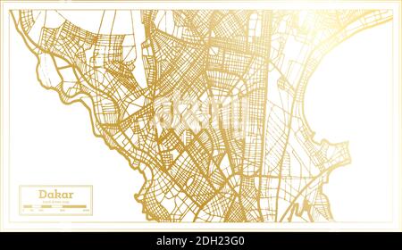 Dakar Senegal Stadtplan im Retro-Stil in Golden Color. Übersichtskarte. Vektorgrafik. Stock Vektor