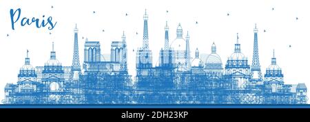 Umreißen Sie die Skyline von Paris France mit blauen Gebäuden. Vektorgrafik. Business Travel und Konzept mit historischer Architektur. Stock Vektor