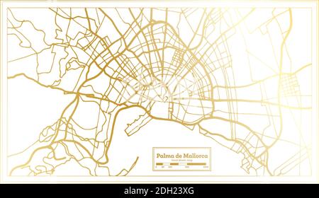 Palma de Mallorca Spanien Stadtplan im Retro-Stil in goldenen Farben. Übersichtskarte. Vektorgrafik. Stock Vektor