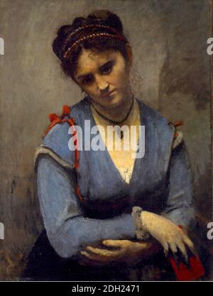 Porträt von Mariette Gambay („La Songerie de Mariette“). Von Jean-Baptiste Camille Corot 1869–1870 Stockfoto