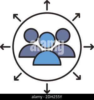 Teamarbeit Menschen mit Pfeilen um Linie und füllen Stil-Symbol vektorgrafik Design Stock Vektor