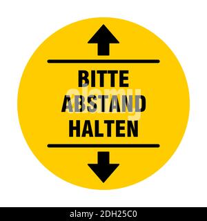 Bitte Abstand Halten (bitte halten Sie Ihre Distanz) Rundes Social Distancing Badge oder Bodenmarkierung Sticker Icon für Queue Line. Vektorbild. Stock Vektor