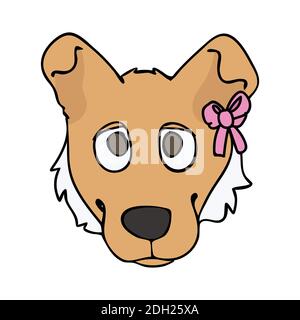 Hand gezeichnet niedlichen glatte Collie Gesicht mit rosa Schleife Welpen Vektor Illustration. Reinrassige Stammbaum Hund Haushund auf Pfote Clipart. Hund Liebhaber Spielzeug Spaniel Stock Vektor