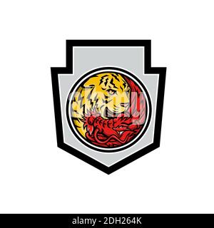 Drache und Tiger in Yin Yang Symbol Wappen Maskottchen Stockfoto