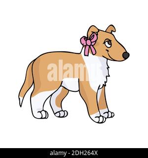 Hand gezeichnet niedlichen glatte Collie mit rosa Schleife Welpen Vektor Illustration. Reinrassige Stammbaum Hund Haushund auf Pfote Clipart. Hund Liebhaber Spielzeug Spaniel Haustier Stock Vektor