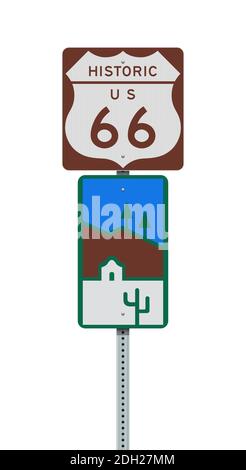 Vektor-Illustration der Byway Historic Route 66 Straßenschilder Stock Vektor