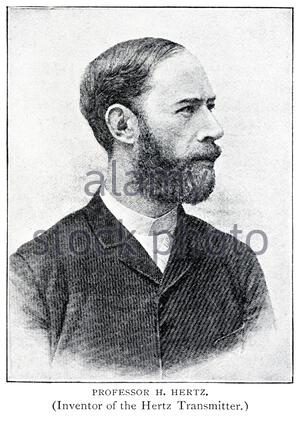 Heinrich Rudolf Hertz, 1857 – 1894, war ein deutscher Physiker, der zuerst die Existenz der elektromagnetischen Wellen bewies, die von James Clerk Maxwells Gleichungen des Elektromagnetismus vorhergesagt wurden, eine alte Illustration aus dem späten 19. Jahrhundert Stockfoto