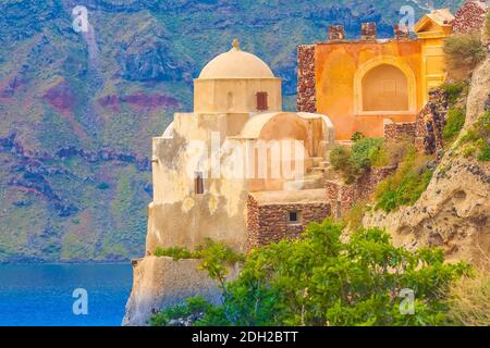 Venezianische Burg in Oia Santorini, Griechenland Stockfoto