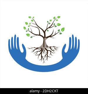 Abstrakte Hand und Baum speichern Natur Symbol Logo Vektor flach Konzeptionierung Stock Vektor