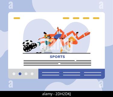 Männliche Athleten üben Fußball und Laufsport Figuren Vektor Illustration Design Stock Vektor